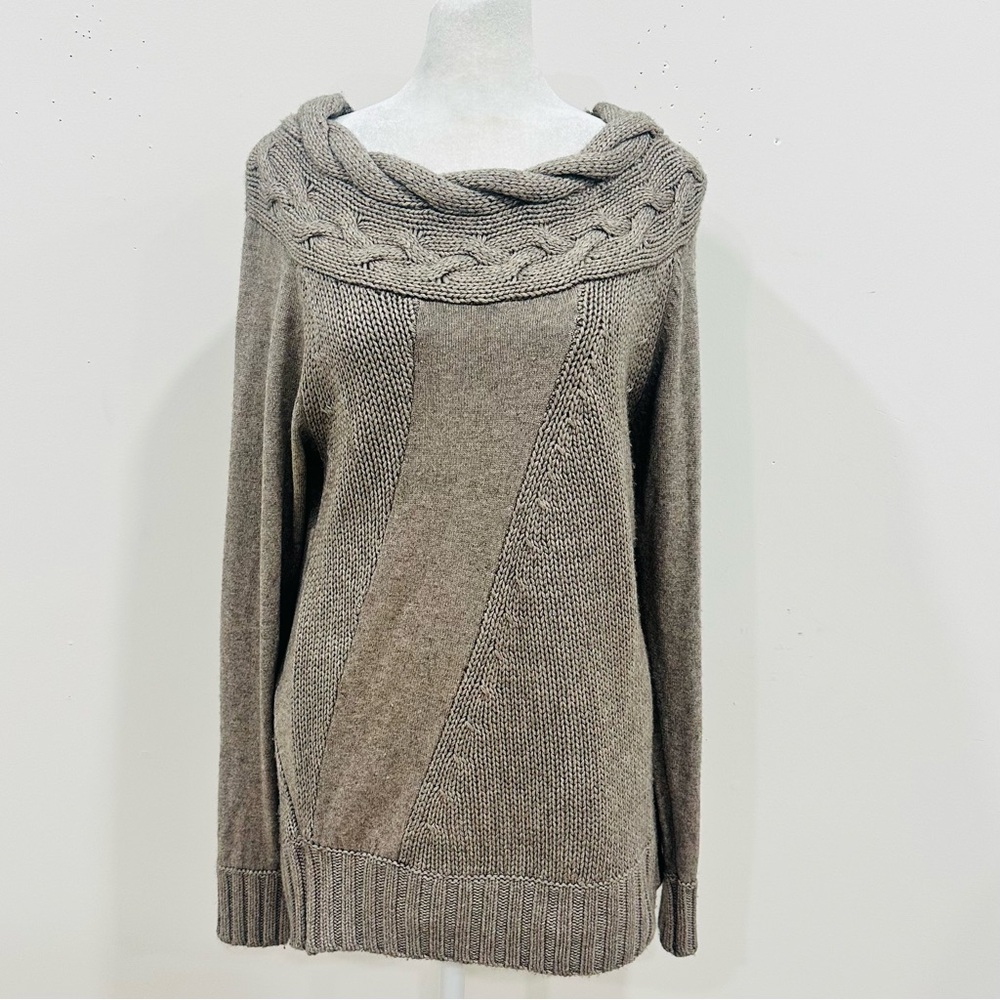 MINT‎ by Jodi Arnold Women's Size L Cashmere Silk Cable Knit Sweater Brown